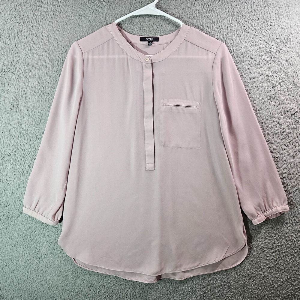 NYDJ Top‎ Blouse Women Small Pleated Back 1/2 Button Long Sleeve Light Purple